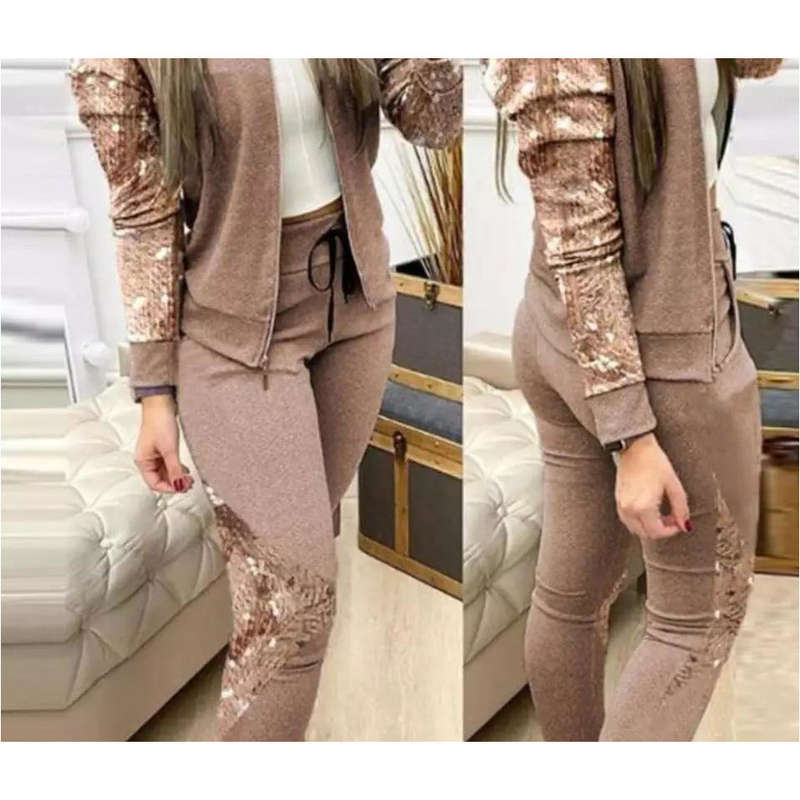 Zipper Top And Pants Casual Winter 2 Piece Set