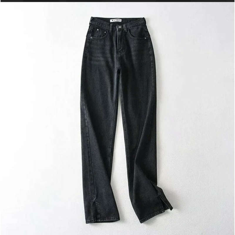 High Waisted Bottom Slit Boyfriend Jeans