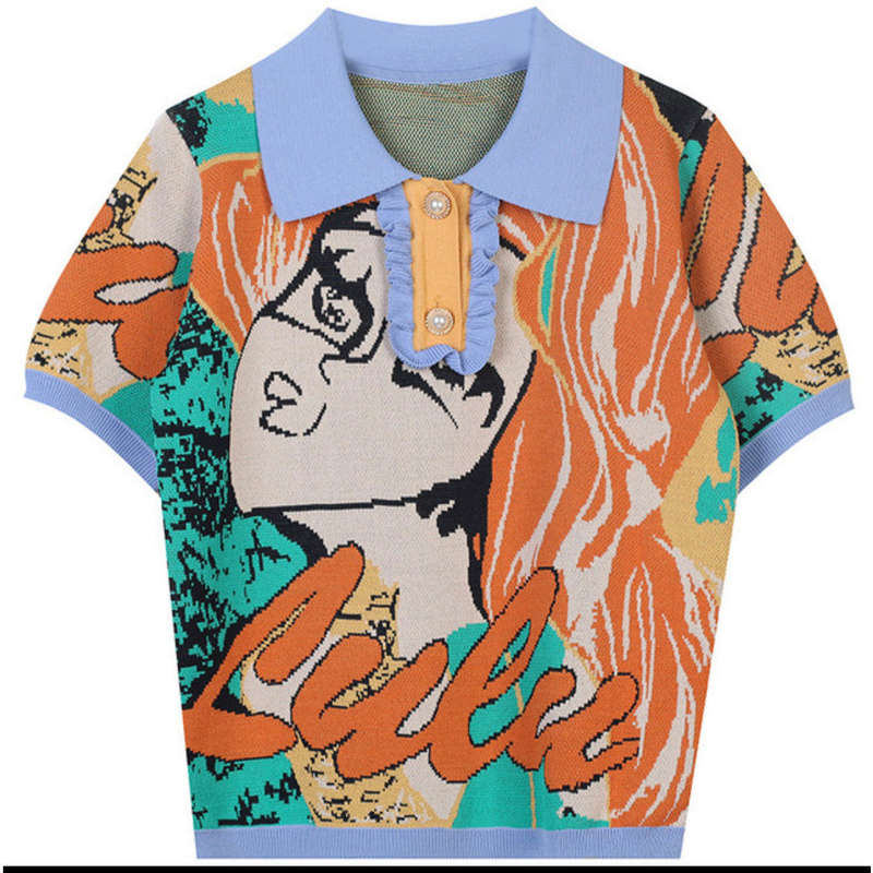 Printed Pattern Lapel Knitted