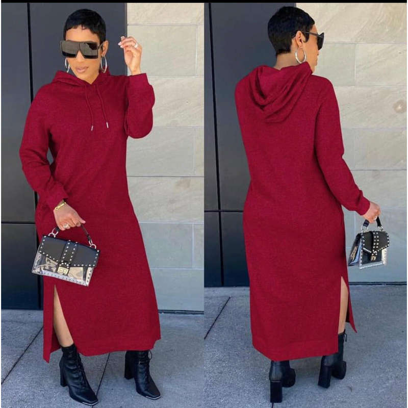 Side Slit Hoodie Sweater Dress