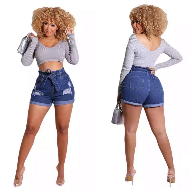 High Waist Distressed Denim Short