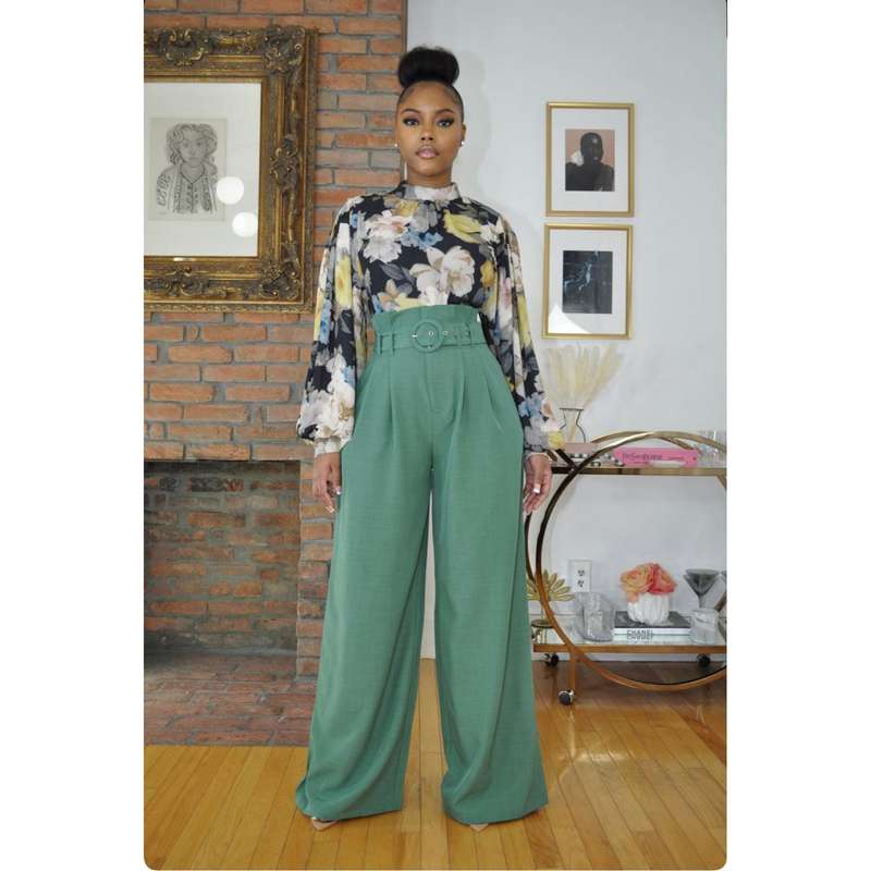High Waisted Wide Leg Casual Pants - BLACK / XL