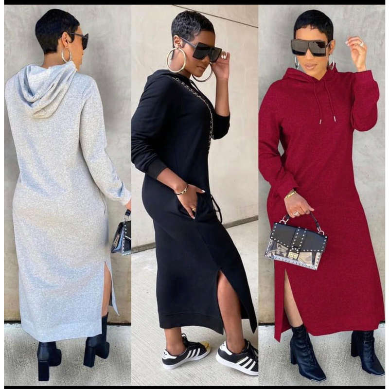 Side Slit Hoodie Sweater Dress