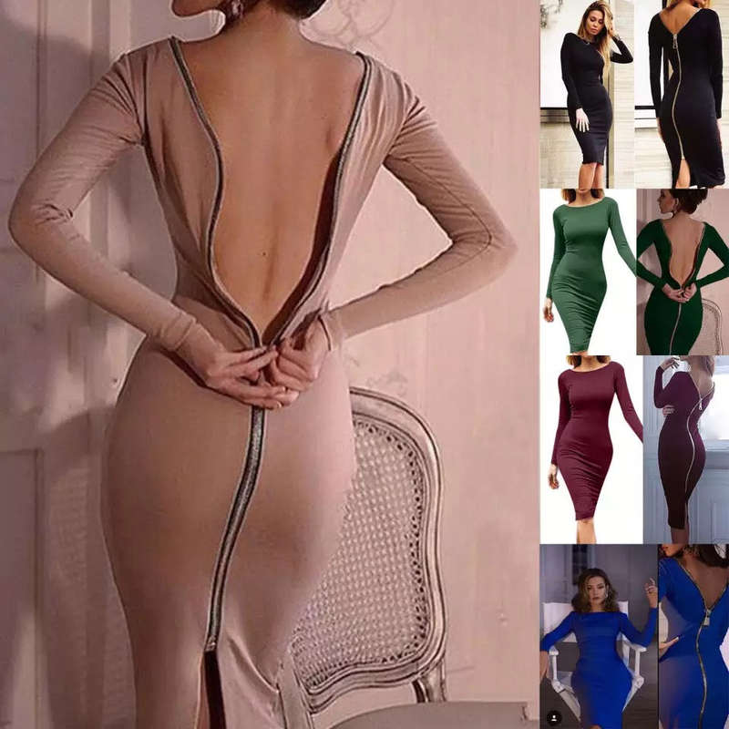 Long Sleeve Back Zipper Dress