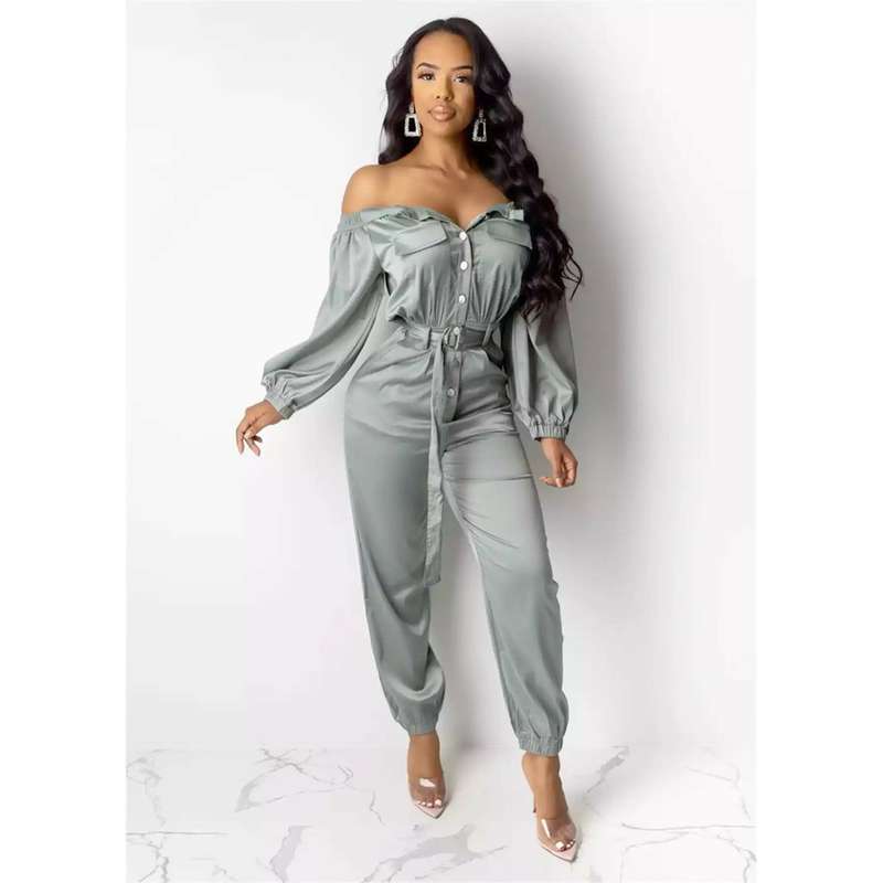 Pockets Off The Shoulder Single-breasted Overalls