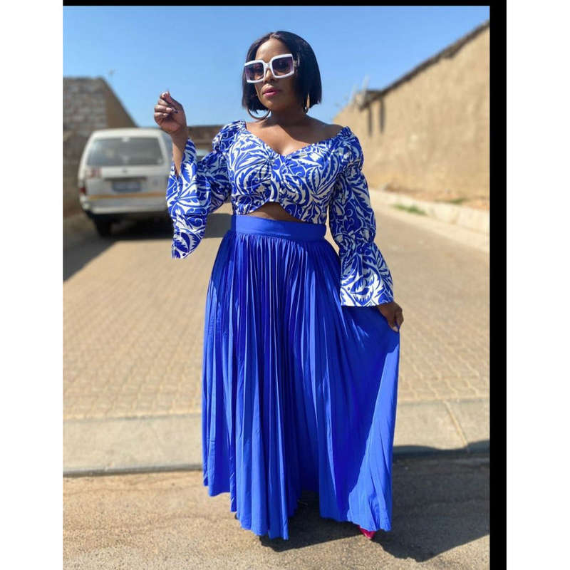 High Waisted Pleated Skirt & Long Sleeve Top Set