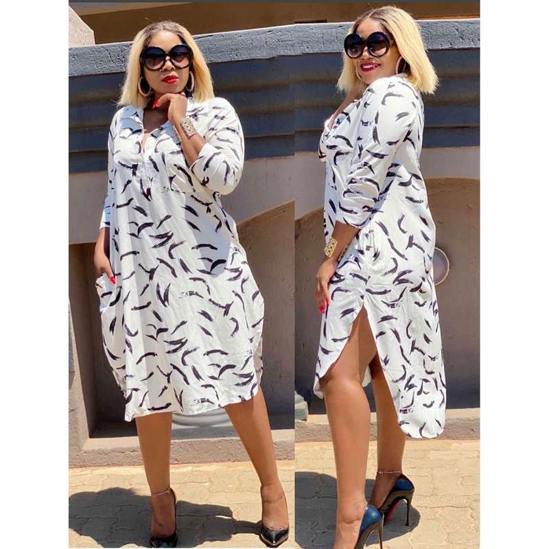 Irregular Lining print side Slit Dress