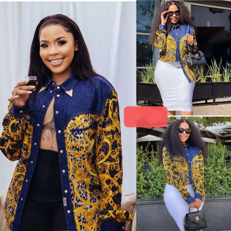 Print Long Denim Shirt