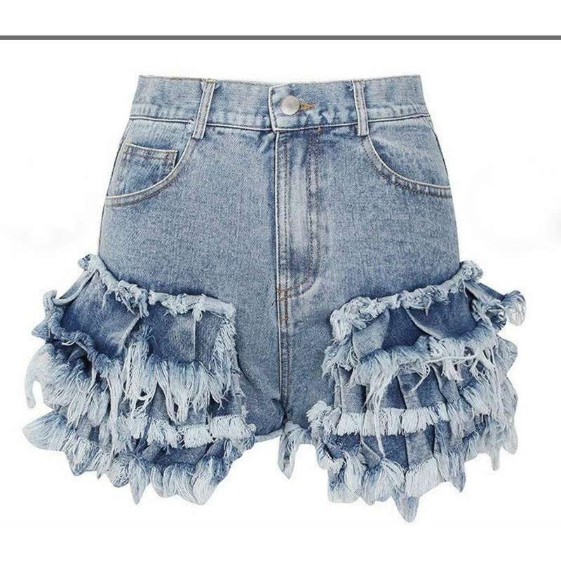 High Waist Ruffles Asymmetrical Short
