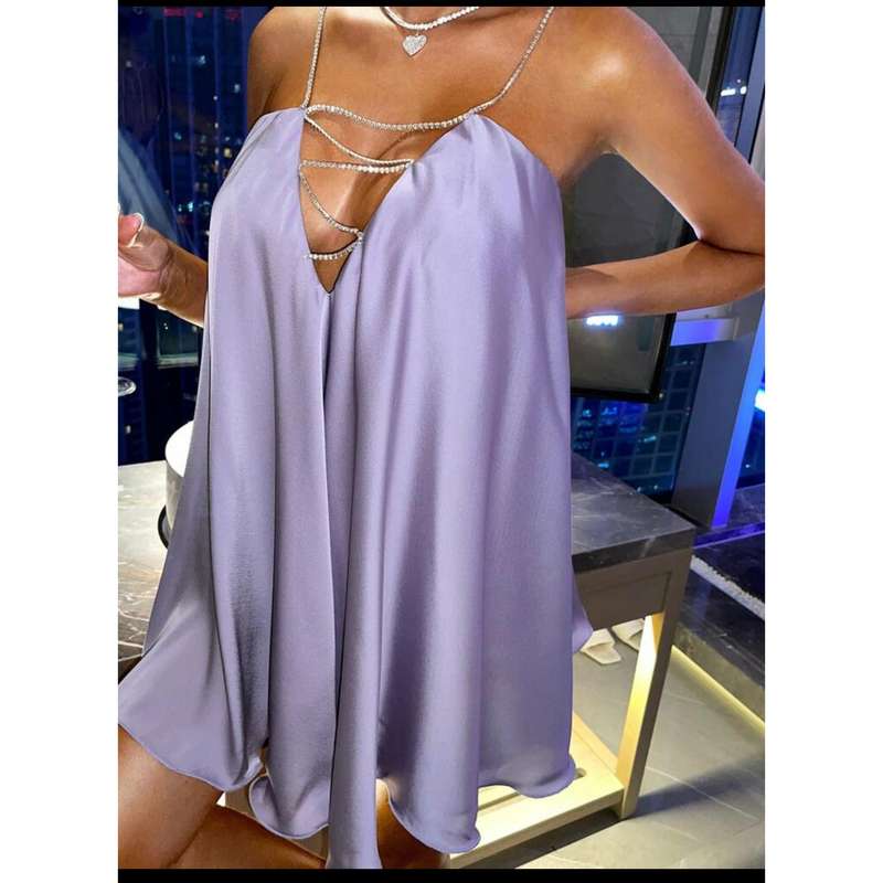 V Neck Chain Strap Backless Dress
