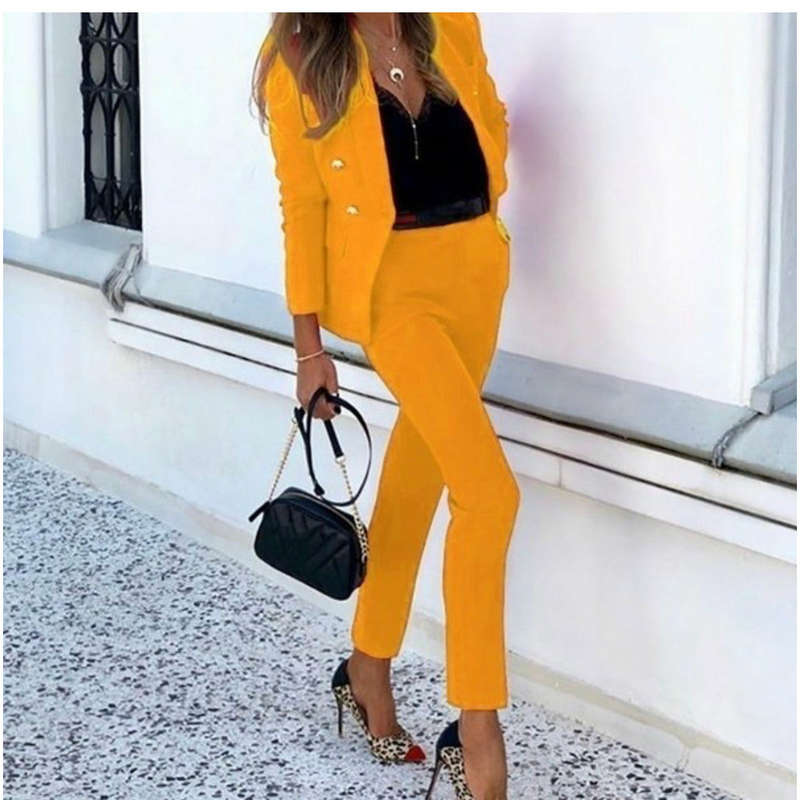 Formal  Suits Blazer And Pants Set - MUSTARD / 3XL
