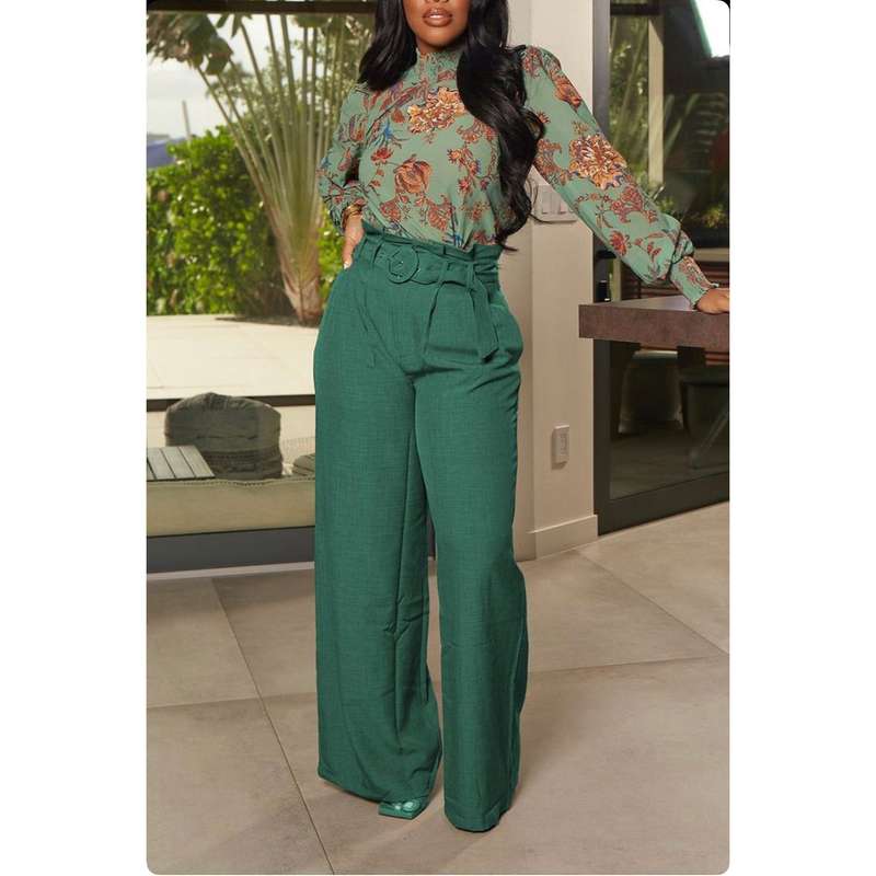 High Waisted Wide Leg Casual Pants - BLACK / XL