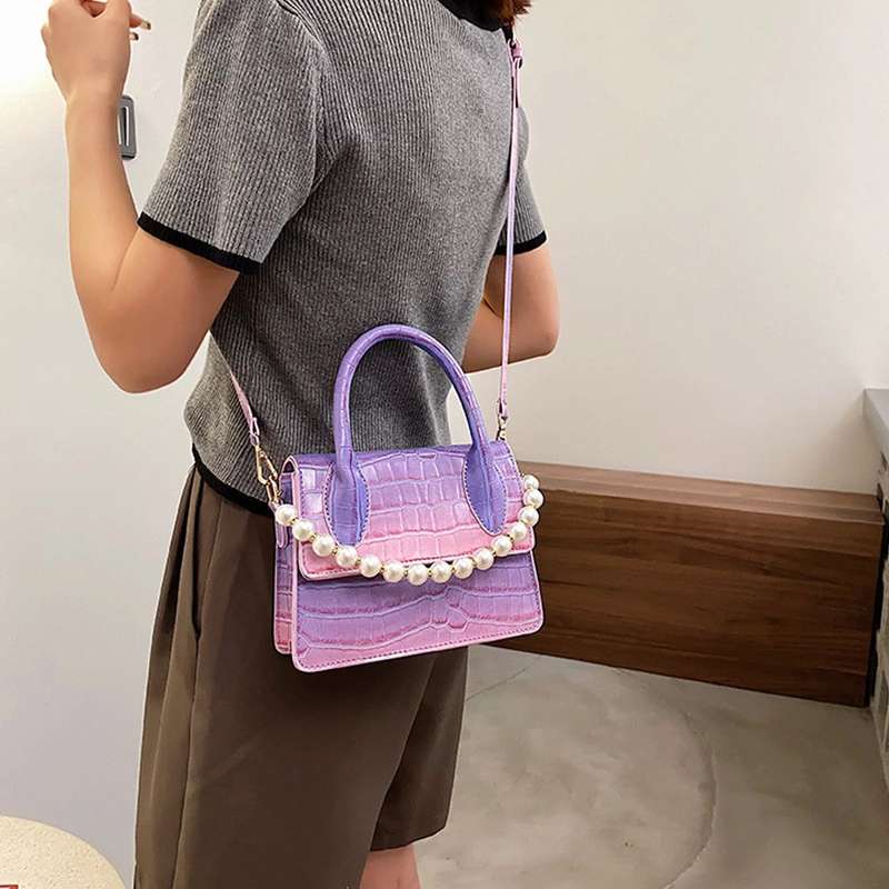 Pearl Chain Crossbody Small Square Bag