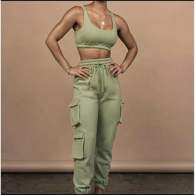 Crop top and pocket Pant Tracksuit Set