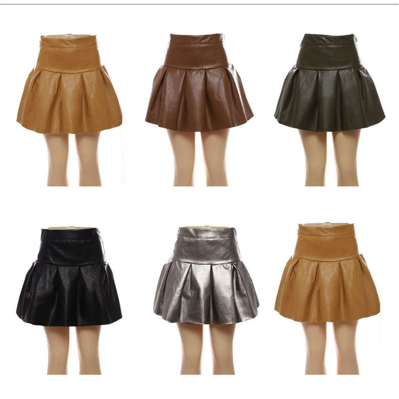 PU Pleated Short Mine Skirt