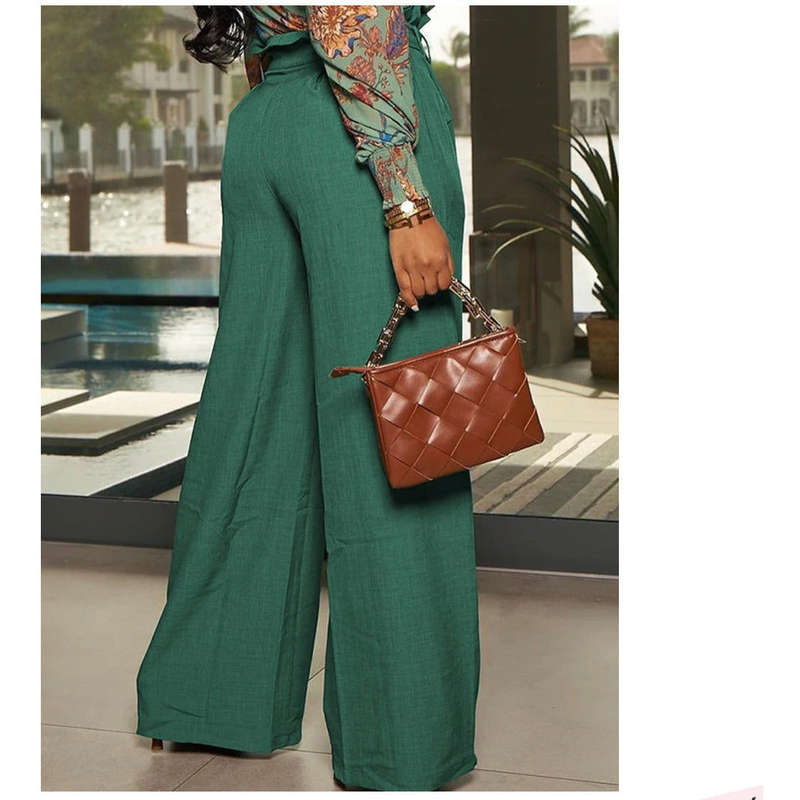High Waisted Wide Leg Casual Pants - BLACK / XL