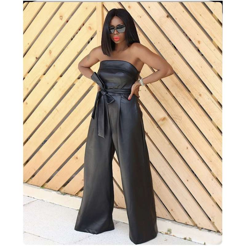 Faux Lather Boobtube Jumpsuit
