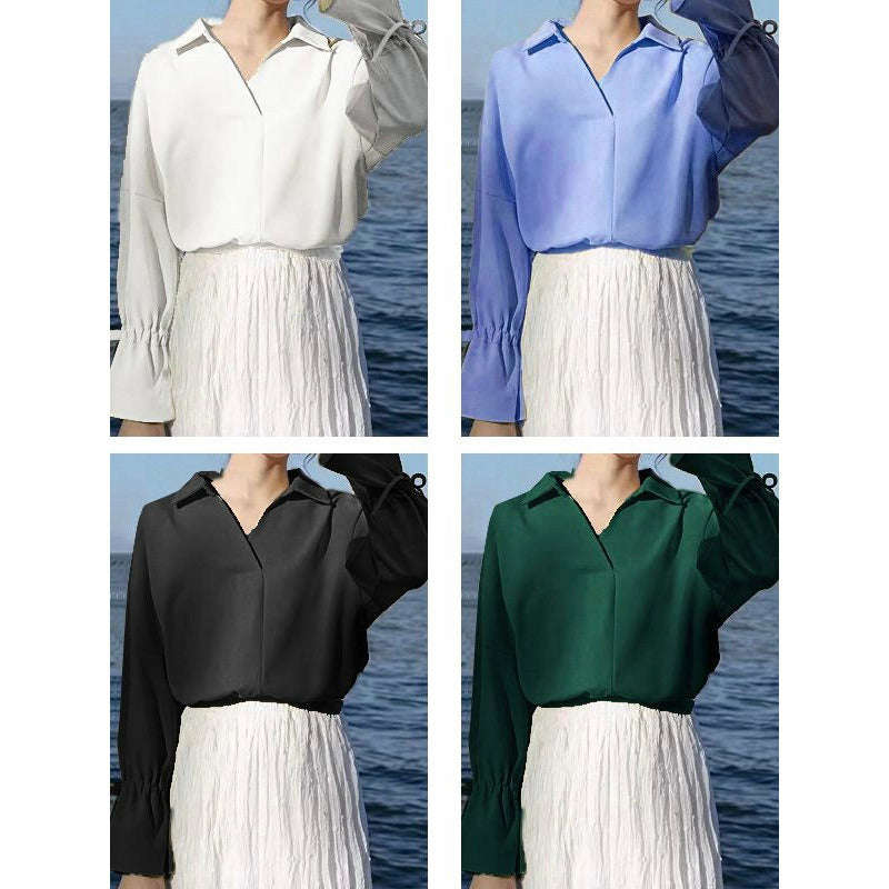 V-Neck Long Sleeve Blouse