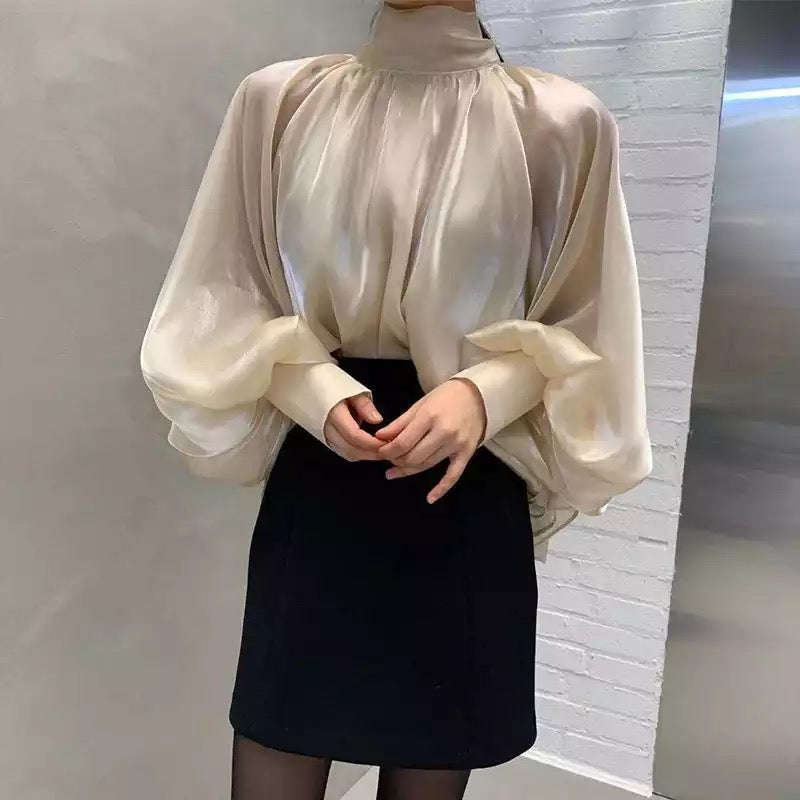 High-Neck Lantern Sleeve Shirt