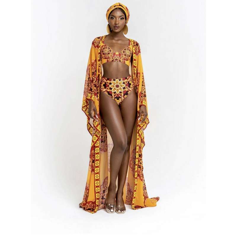 Long Kimono and Bikini 3 Piece Set No