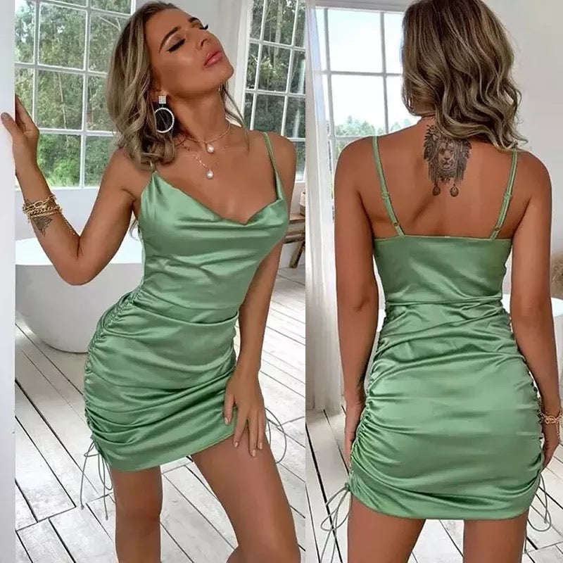 Sleeveless Short Satin Mini Dress