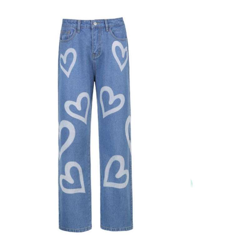 High Waisted Heart Print Wide Leg Jeans