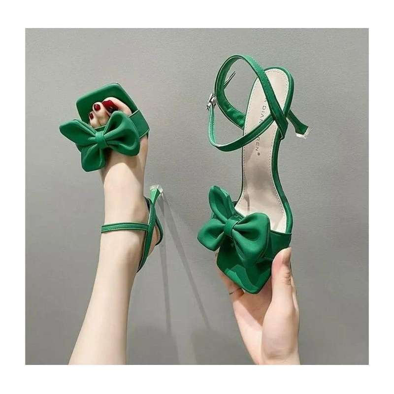 Satin Bow ties Short Heel Shoes