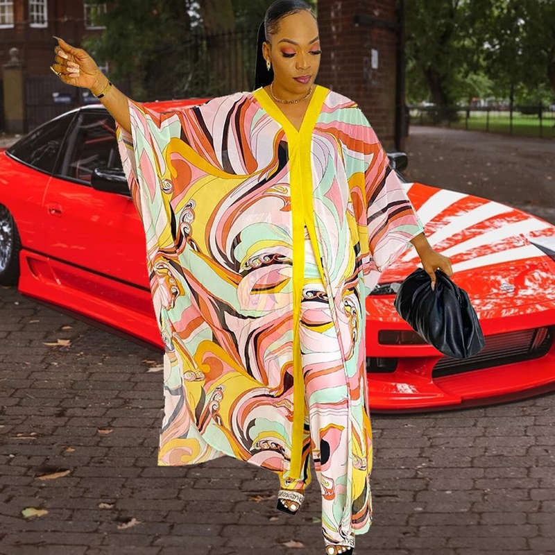 African Full Sleeve Chiffon 2 Piece Set - L
