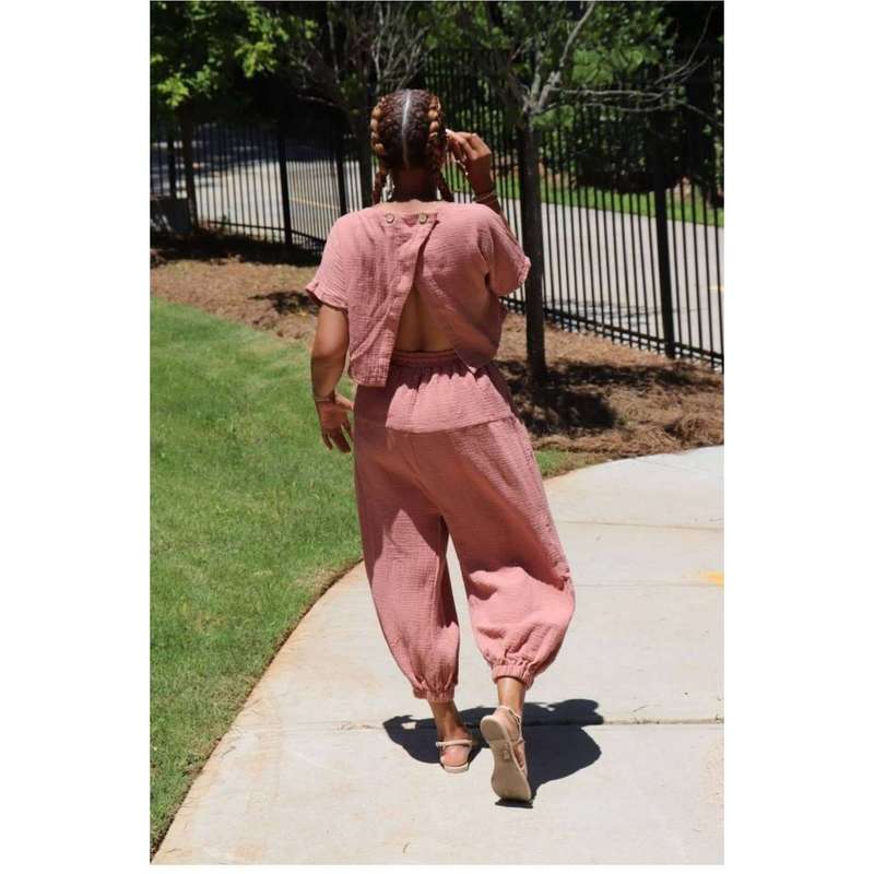 Shelly Back open overall jumpsuit - PINK / 28