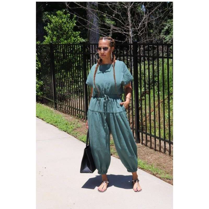 Back open twin set overall - GREEN / XS