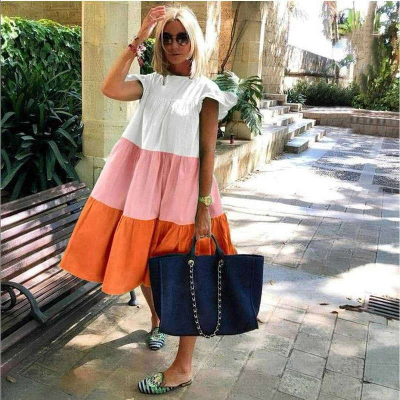 Vintage Three-color Stitching Dress