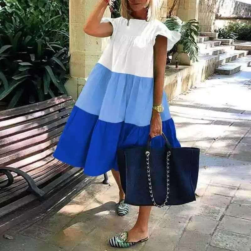 Vintage Three-color Stitching Dress