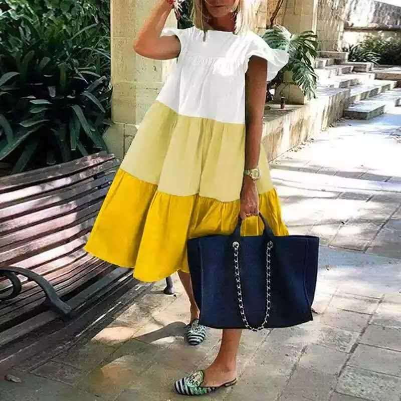 Vintage Three-color Stitching Dress