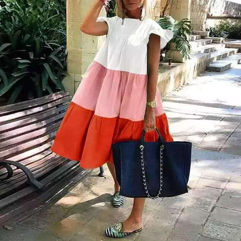 Vintage Three-color Stitching Dress