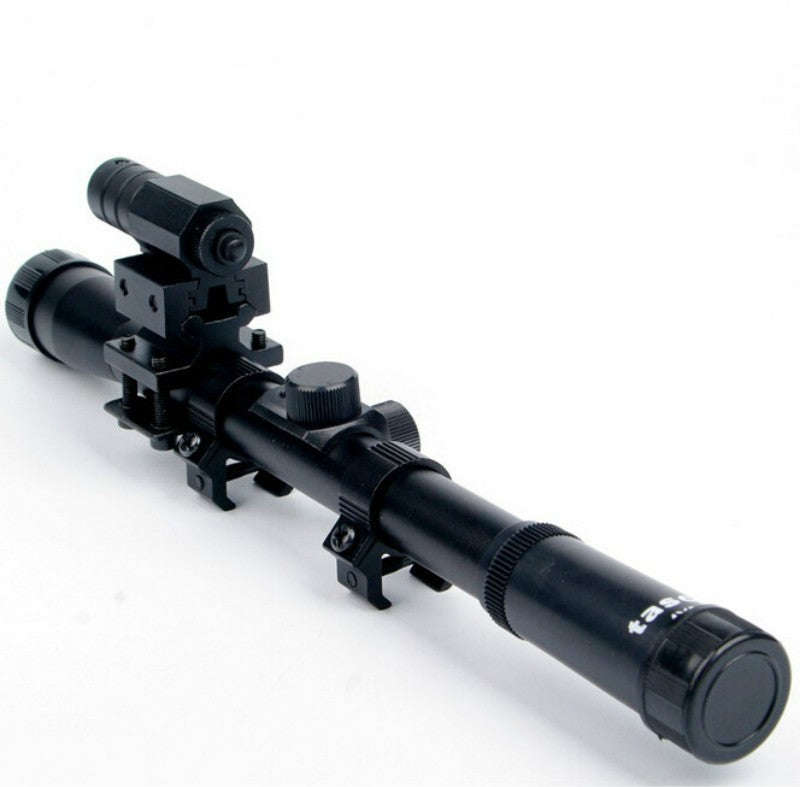 4x20 Air Gun Optics Scope with Red Laser Sight Combo of 11mm Mount for 22 Caliber Riflescope