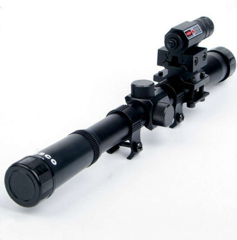 4x20 Air Gun Optics Scope with Red Laser Sight Combo of 11mm Mount for 22 Caliber Riflescope
