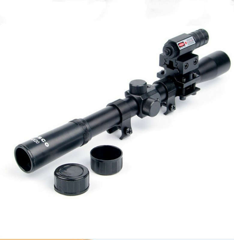 4x20 Air Gun Optics Scope with Red Laser Sight Combo of 11mm Mount for 22 Caliber Riflescope