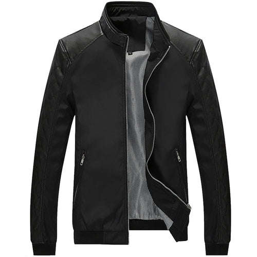 Spring New Men's PU Patchwork Jackets Casual  Men's Thin Jackets Solid Slim Male Coat... - Black / L