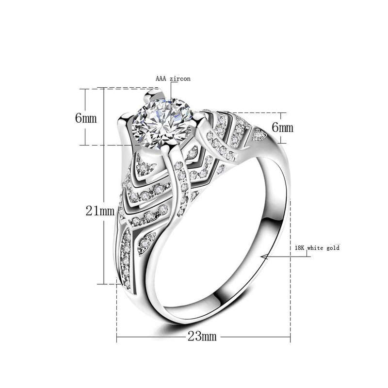 Women Fashion Jewelry Silver White Zircon Wedding Ring Size 10 - Silver / 9