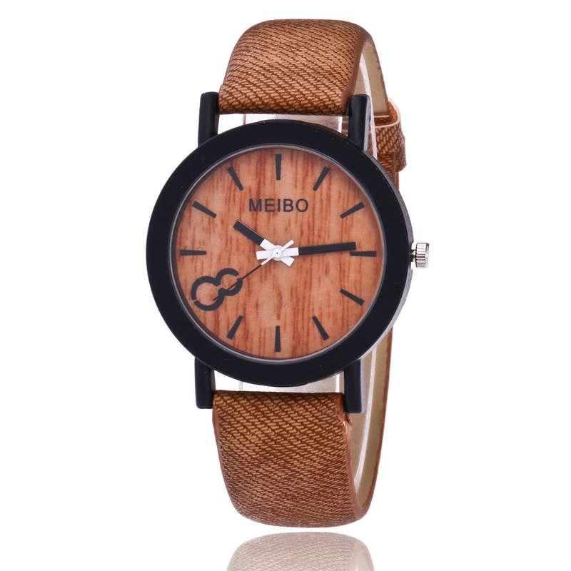 MEIBO Modeling Wooden Quartz Mens Watch Casual Wooden Color Leather Watch - Brown