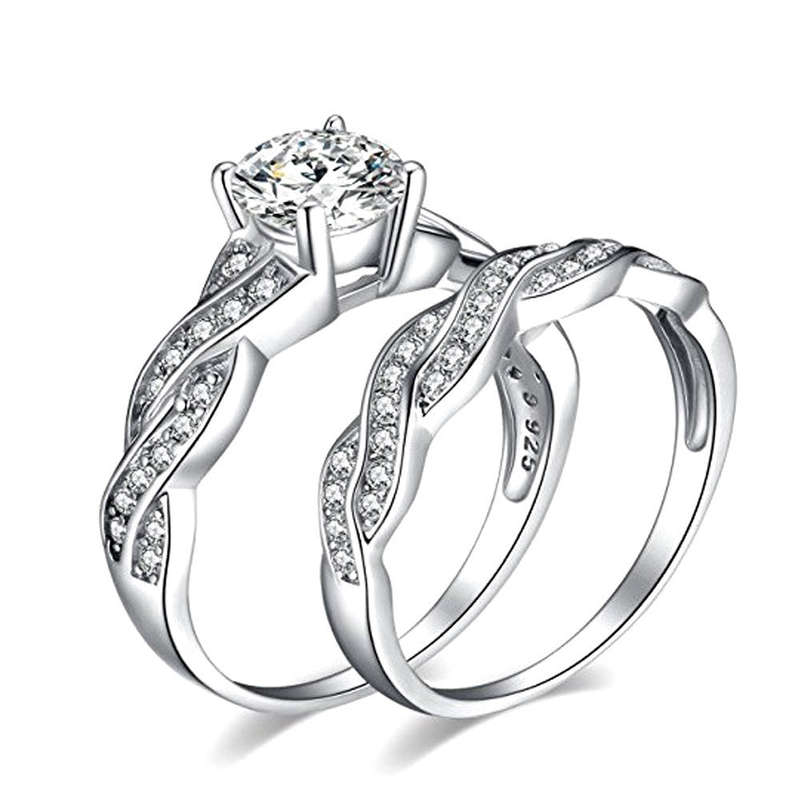 Anniversary Promise Wedding Band Engagement Ring Bridal Sets Love Ring - E