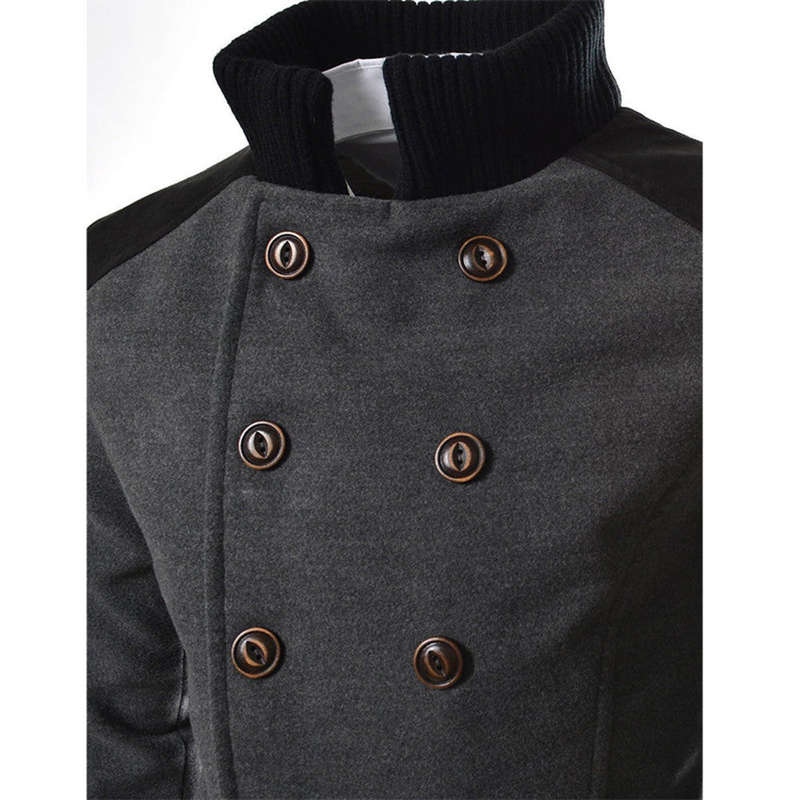 Men Jacket Warm Winter Trench Long Outwear Button Smart Overcoat - Gray / XXL