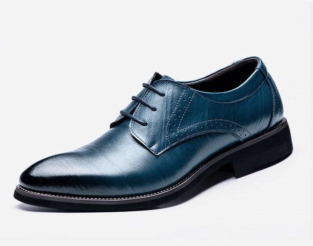 Man Flat Classic Men Dress Shoes Genuine Leather Wingtip Carved Italian Formal Oxford ... - Blue / 6