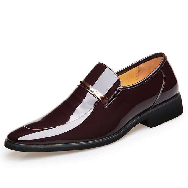 MUHUISEN Men Dress Leather Shoes Slip On Fashion Male Formal Oxford Shoes Flats Poin... - Brown / 10