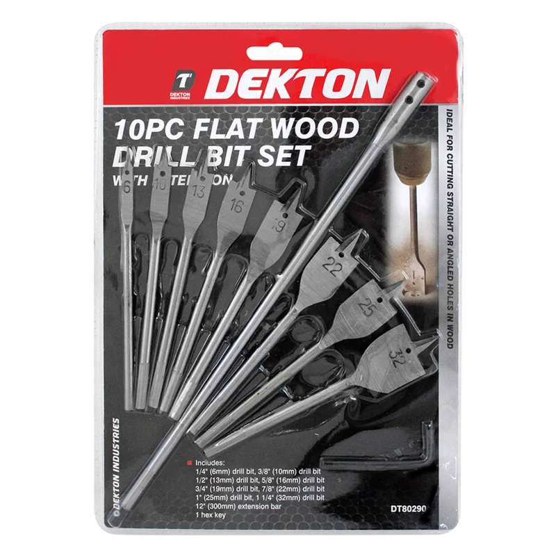 DEKTON 10PC Flat Wood Drill 6-10-13-16-20-22-25-32