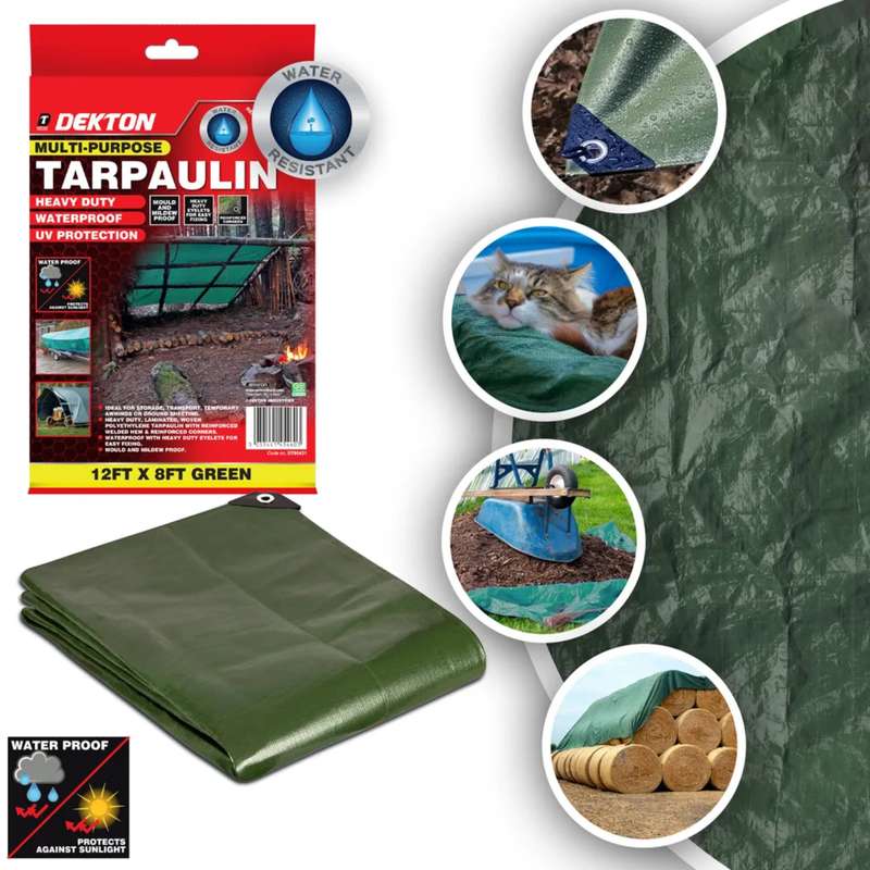 DEKTON Tarpaulin 12ft x 8ft 200 GSM PRO - Green