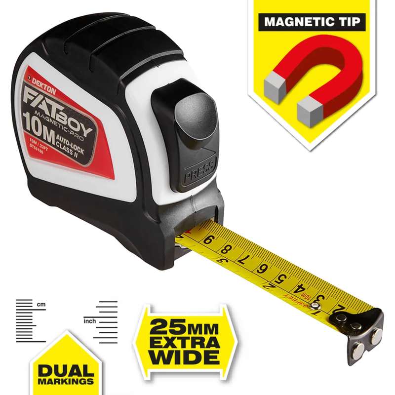 DEKTON FatBoy Magnet Tape Measure 10m x 25mm