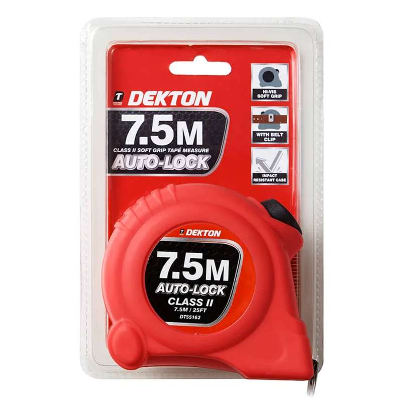 DEKTON HI VIS Red Soft Grip Auto-Lock Tape Measure 7.5m x 25mm