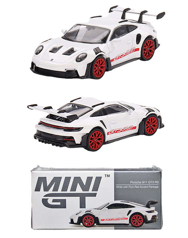 Mini GT Porsche 911 992 GT3 RS White with Pyro Red 1:64 Model