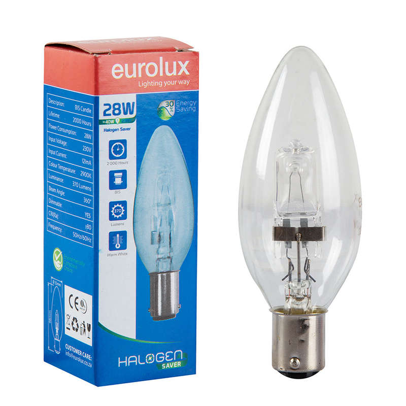 Eurolux B15 28W Clear Candle Halogen Saver